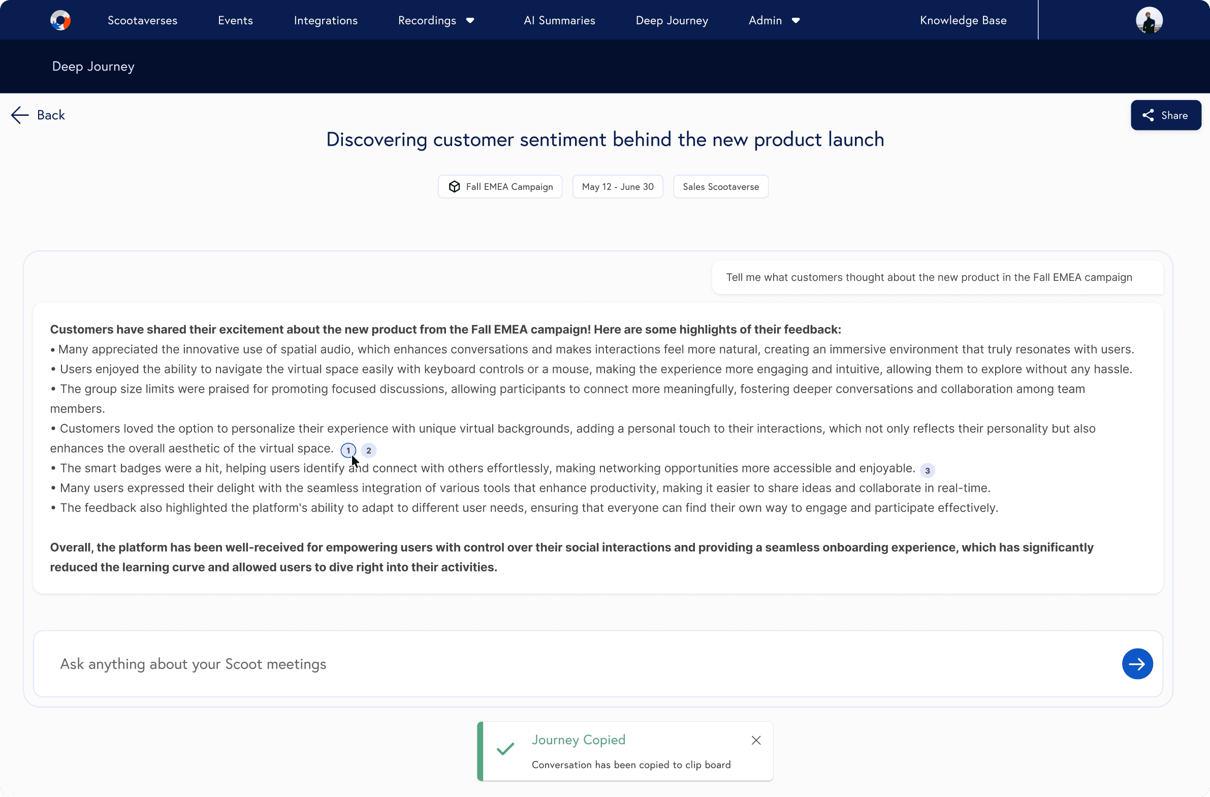 Deep Journey — Ask interface with context filtering